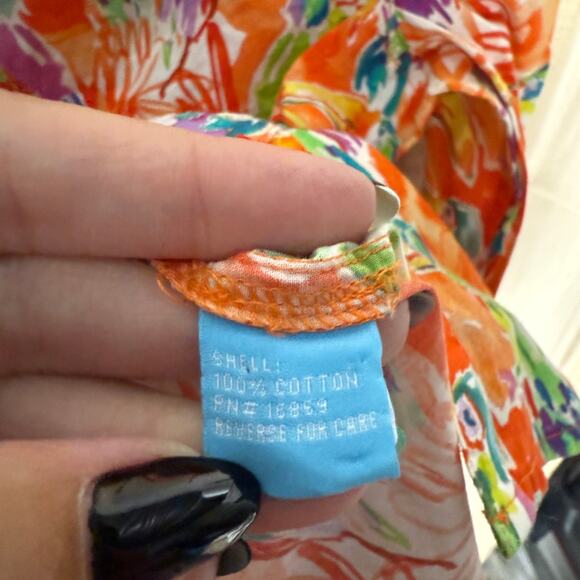 J. McLaughlin Toucan Print Button Down Shirt Orange Multicolor Size Small - Picture 4 of 4